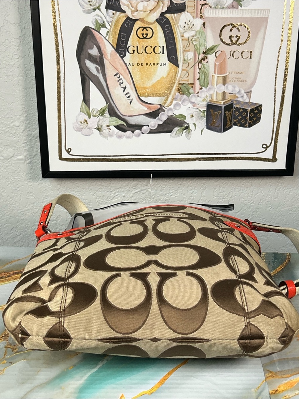 COACH 2013 Daisy Signature File Crossbody Bag in Khaki & Coral 😍🧡 - Picture 15 of 17